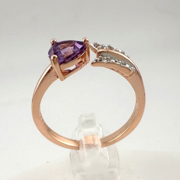 Beautiful Trillion Cut Purple Amethyst Arrow Ring  14kt Rose Gold Overlay Sz 7 - Picture 8 of 14